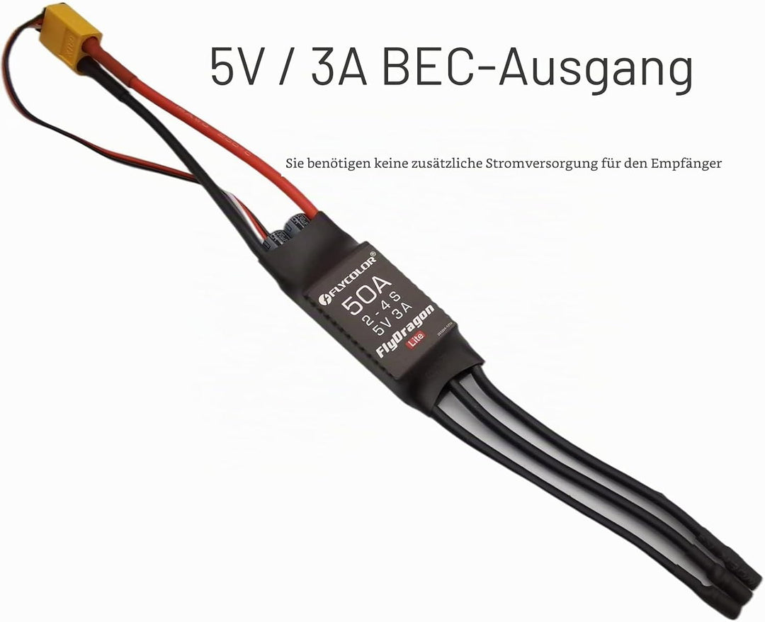 50A ESC 2-4S Elektrischer Geschwindigkeitsregler 5V 3A BEC mit XT60 & 3,5mm Bullet Plugs für RC Droh