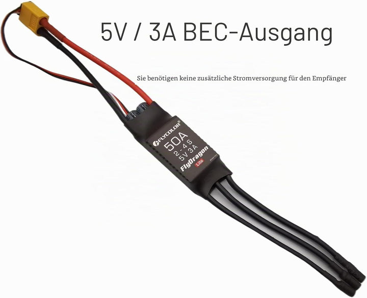 50A ESC 2-4S Elektrischer Geschwindigkeitsregler 5V 3A BEC mit XT60 & 3,5mm Bullet Plugs für RC Droh