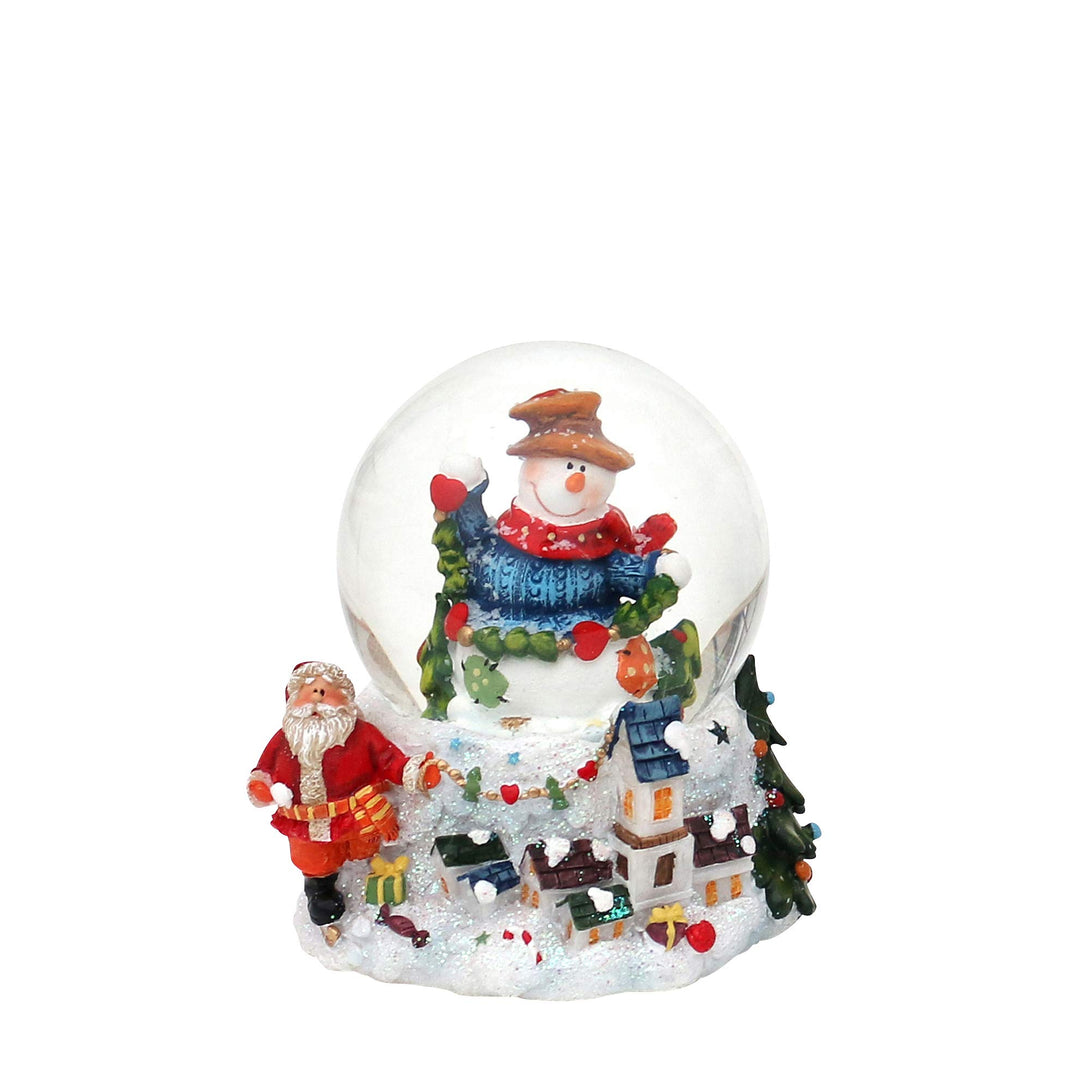 Dekohelden24 Schneekugel Schneemann mit Girlande auf Sockel mit Winterlandschaft, Masse H/B/Kugel: c
