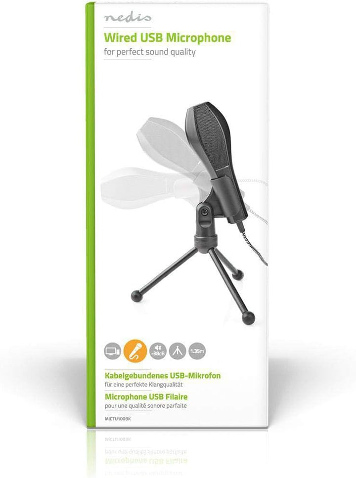 Nedis Mikrofon - USB - Desktop/Notebook - Kabelgebunden - 1.40 m - Metall/Kunststoff - Schwarz Schwa
