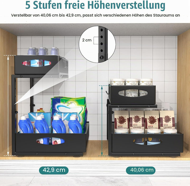 Housolution Spülschrank Organizer Ausziehbar, 2 Etagen Metall Unter Waschbecken Regal Spülenuntersch