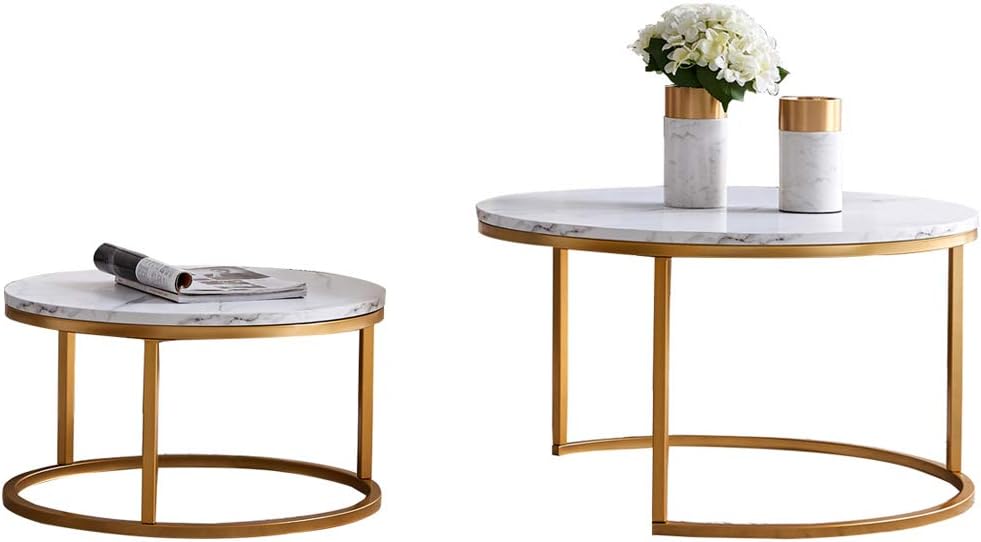 BRILVERDE Couchtisch Rund 2er Set,Wohnzimmertisch Sofatisch Beistelltisch,für Wohnzimmer,Büro,Weiss