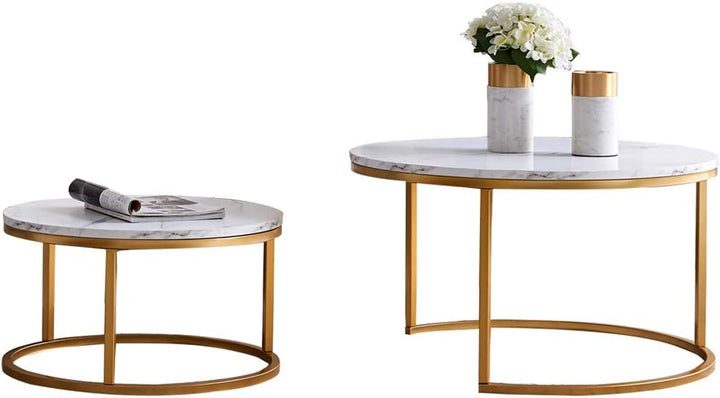 BRILVERDE Couchtisch Rund 2er Set,Wohnzimmertisch Sofatisch Beistelltisch,für Wohnzimmer,Büro,Weiss