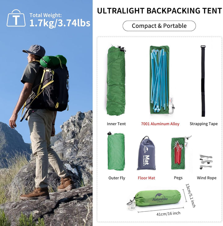 Naturehike Cloud up 1 Zelt Ultraleichte Zelt 1 Person Einzelzelt 1 Mann Zelt für 4 Jahreszeiten Zelt