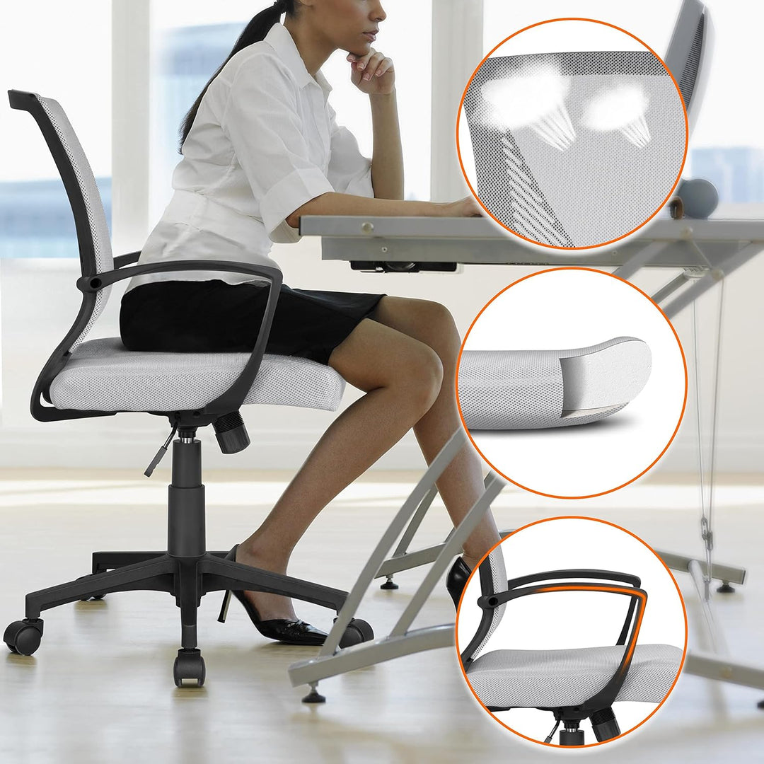 Yaheetech Bürostuhl Ergonomisch, Schreibtischstuhl mit Netzbespannung, Arbeitsstuhl mit Armlehnen, C