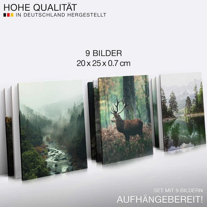 Novart Wandbilder Natur - KOMPLETT AUFHÄNGFERTIG - See Berge Wohnzimmer Schlafzimmer- 9 Moderne Mood