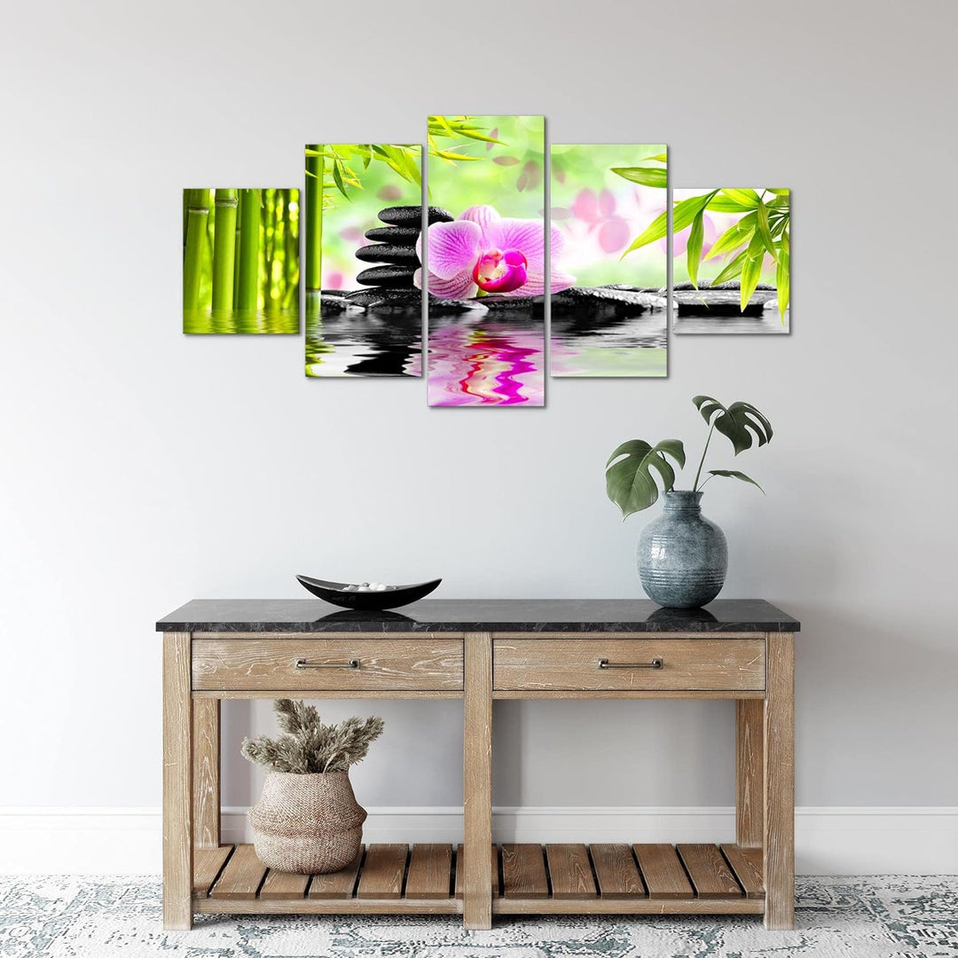 Runa Art Wandbilder Orchidee Feng Shui 5 Teilig Bild auf Vlies Leinwand Deko Wohnzimmer Schlafzimmer