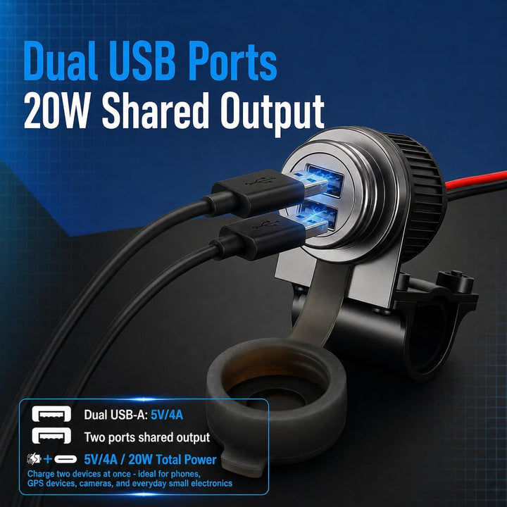 Cliff Top 4A 20W USB-Ladegerät für Motorräder aus, mit magnetischem Netzschalter, strapazierfähig, w