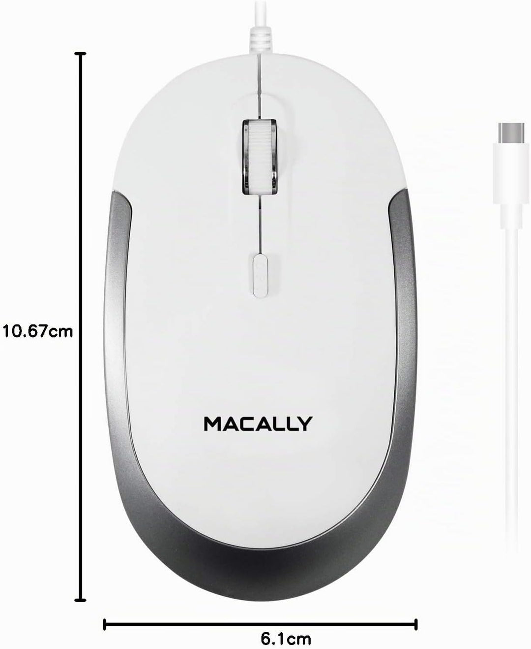Macally USB-C Maus für Mac & Windows, 3 Tasten und Scrollrad, USB-Typ-C, beidhändiges Design, kompak