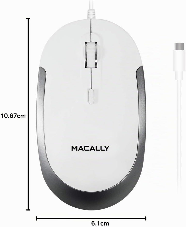 Macally USB-C Maus für Mac & Windows, 3 Tasten und Scrollrad, USB-Typ-C, beidhändiges Design, kompak