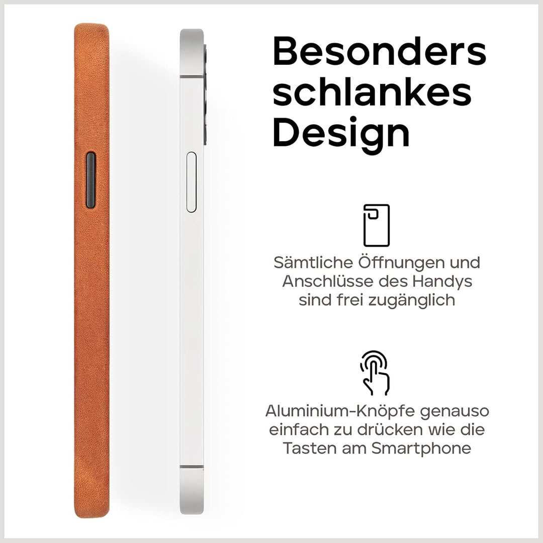 WIIUKA Hülle für iPhone 12/12 Pro, Deutsches Leder, Lederhülle extra Dünn, Premium Handyhülle, Case,