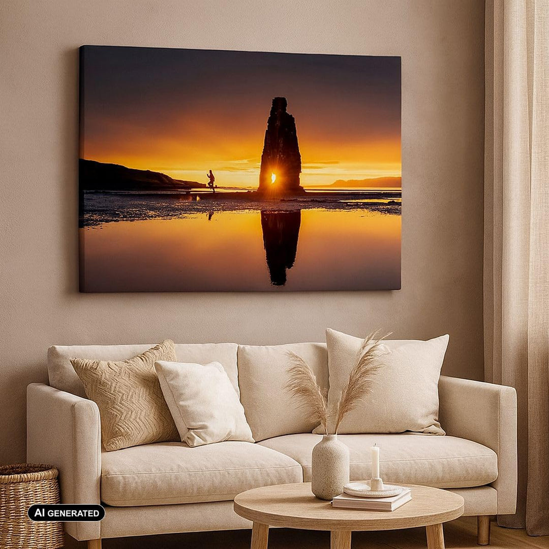 Bilder auf Leinwand 100x70cm Leinwandbild mit Rahmen Meer Felsen Wasser Gross Wanddeko Bild Schlafzi