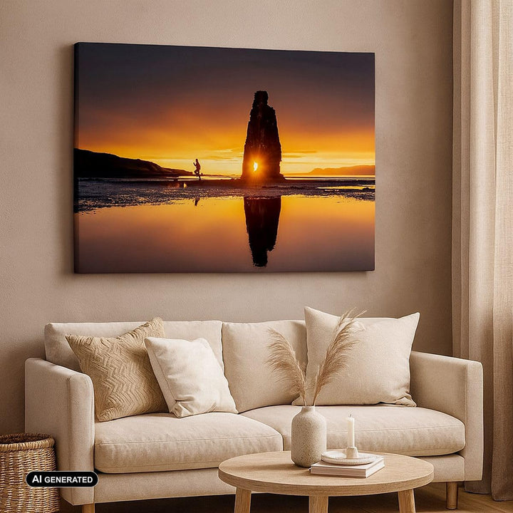 Bilder auf Leinwand 100x70cm Leinwandbild mit Rahmen Meer Felsen Wasser Gross Wanddeko Bild Schlafzi