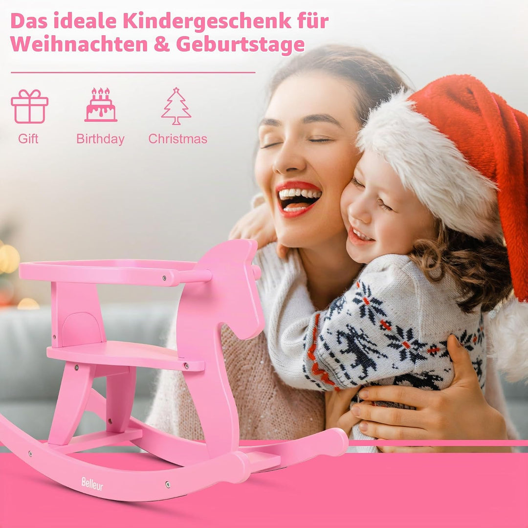 Schaukelpferd ab 1 Jahr, Schaukeltier Massivholz für Babys und Kleinkinder, Schaukelstuhl Holz Pferd