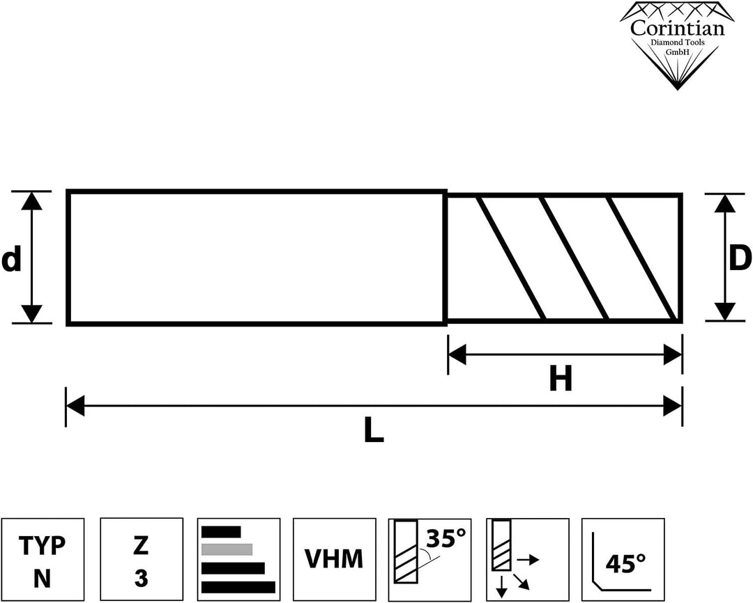 VHM Alufräser, Ø 1-12mm, Dreischneidrig, Vollhartmetall, für Aluminium, Kunststoff, etc. (7mm), 7mm