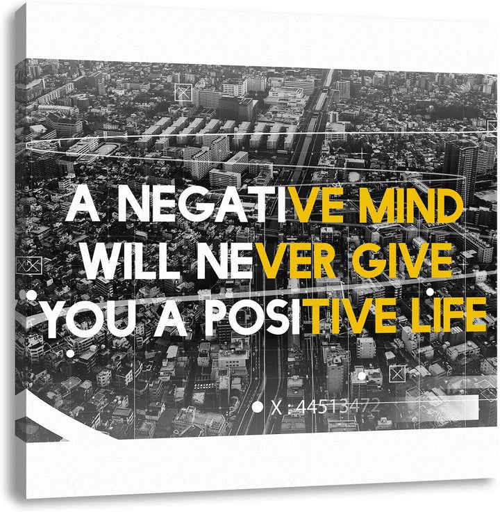 Pixxprint No negative mind Motivaton als Leinwandbild Quadratisch| Grösse: 70x70 cm | Wandbild | Kun