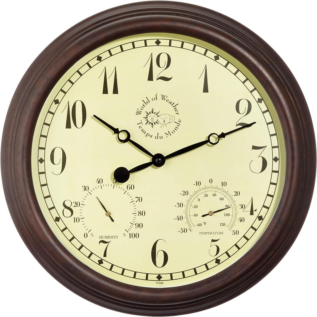 Esschert Design Wanduhr, Gartenuhr aus Kunststoff, rund, ca. 38 cm x 6,1 cm x 38 cm L, L