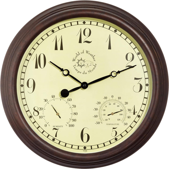 Esschert Design Wanduhr, Gartenuhr aus Kunststoff, rund, ca. 38 cm x 6,1 cm x 38 cm L, L