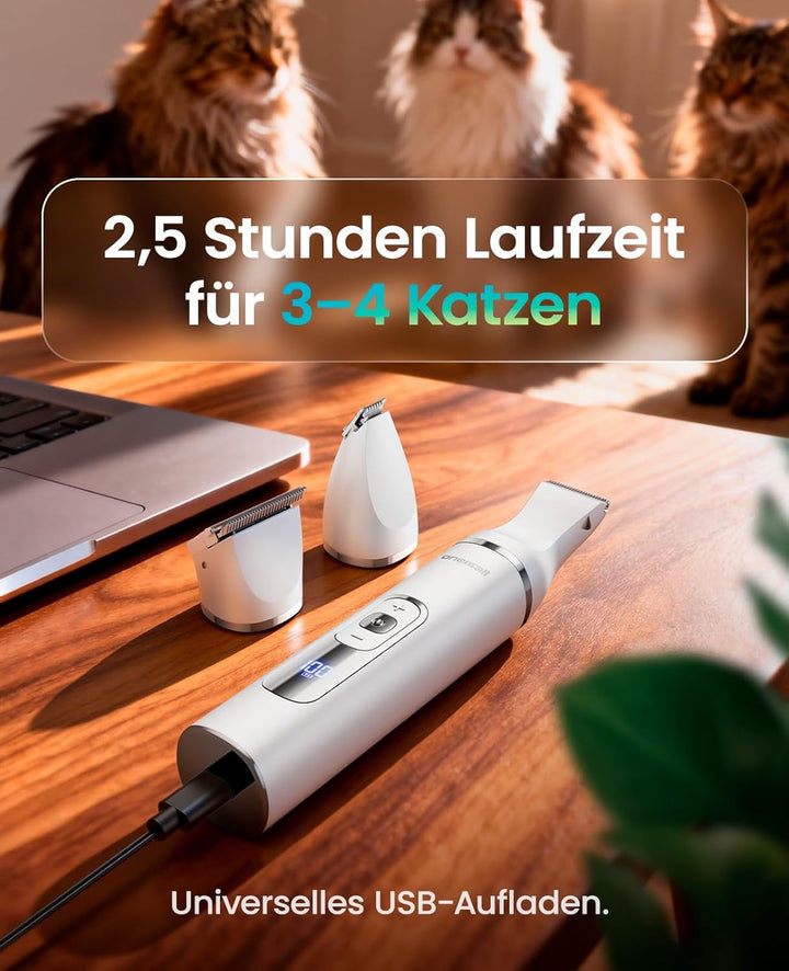 oneisall 3 in 1 Schermaschine Katze Hunde, LCD-Anzeige Leise Katzenrasierer Profi Haarschneidemaschi