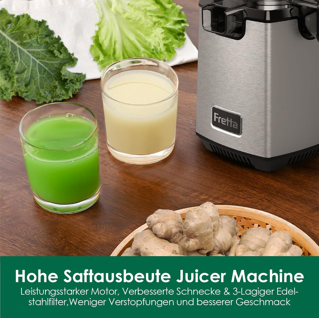 Fretta Entsafter Slow Juicer Entsafter Gemüse und Obst Testsieger, 250W Edelstahl Juicer Machine Saf