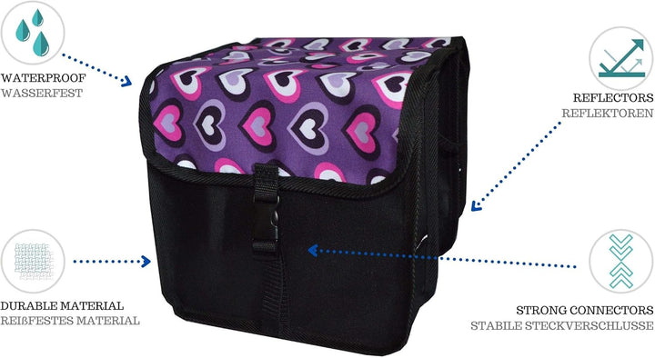 Beluko FAHRRADTASCHE 14-20 Zoll Kinder Satteltasche Gepäckträgetasche Doppel 2 x 5l 6. Mini - Herz,