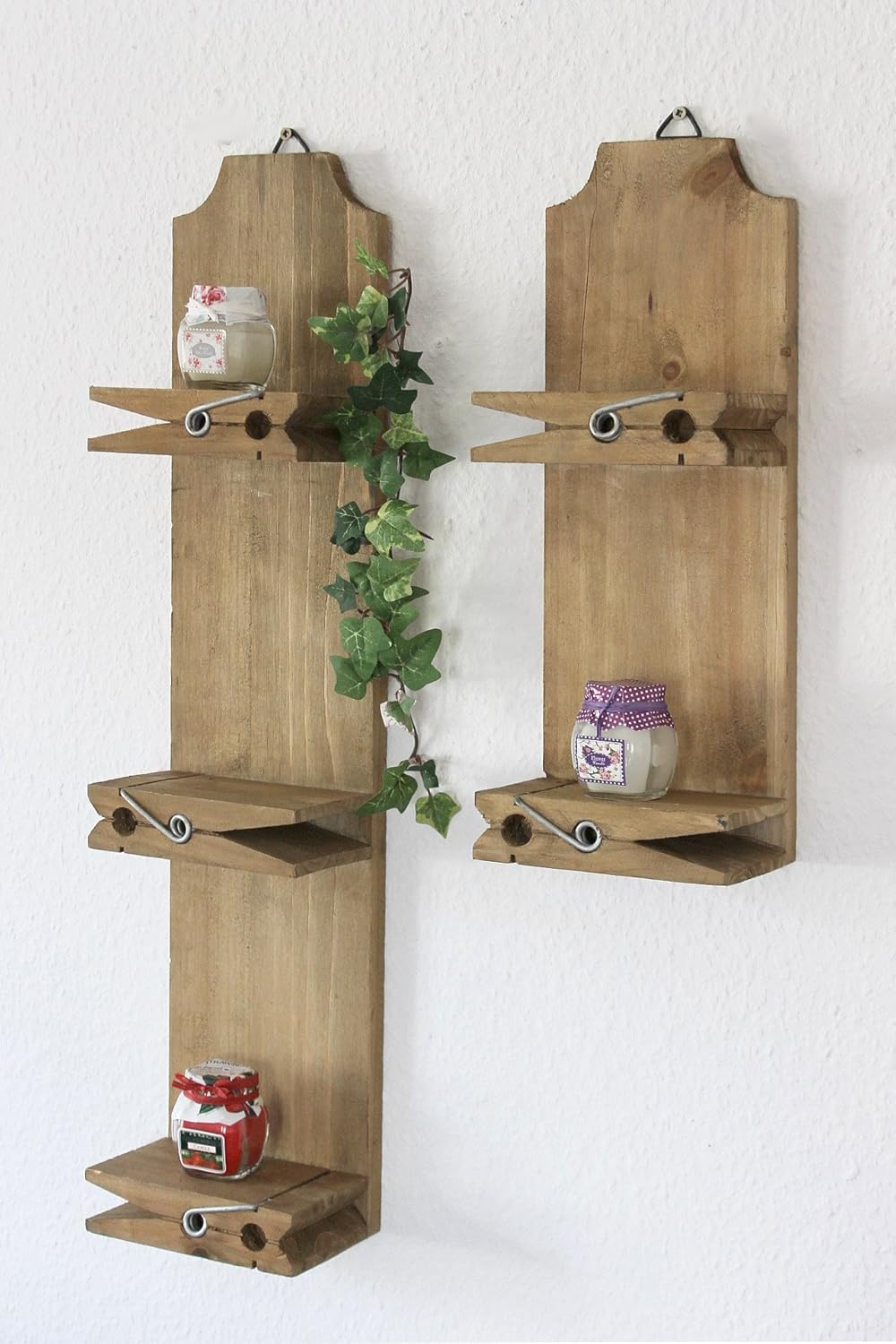 DanDiBo Wandregal 14B460-61 2er Set Setzkasten 39 cm und 64 cm Wäscheklammer Wandkonsole