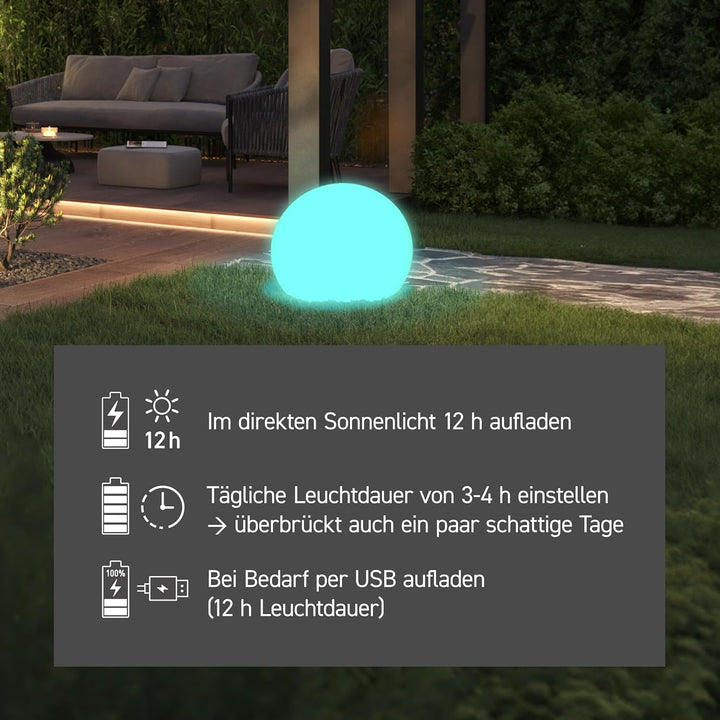 tint smarte Outdoor LED Kugel Calluna Solar, Solarleuchtkugel Ø 35 cm, weisses und farbiges Licht RG