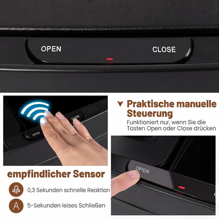 COSTWAY 72L Mülleimer 4 Fächer, elektrischer Abfalleimer mit Sensor, Mülltrennsystem 2 x 11L + 3,5L