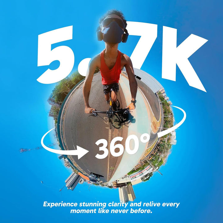 AKASO 360° Action Cam Fahrrad-Set - 5.7K 72MP 360 Grad Actionkamera mit 128GB Speicherkarte Duale 1/