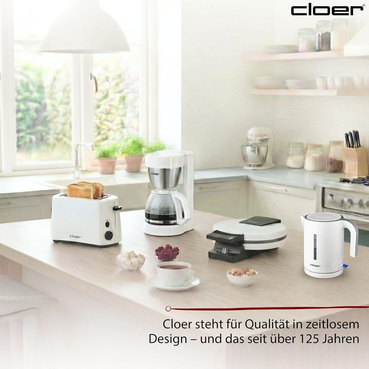 Cloer 4121 Wasserkocher, 2200 W, grosse Wasserstandsanzeige, Trockengeh- und Überhitzungsschutz, 1,2