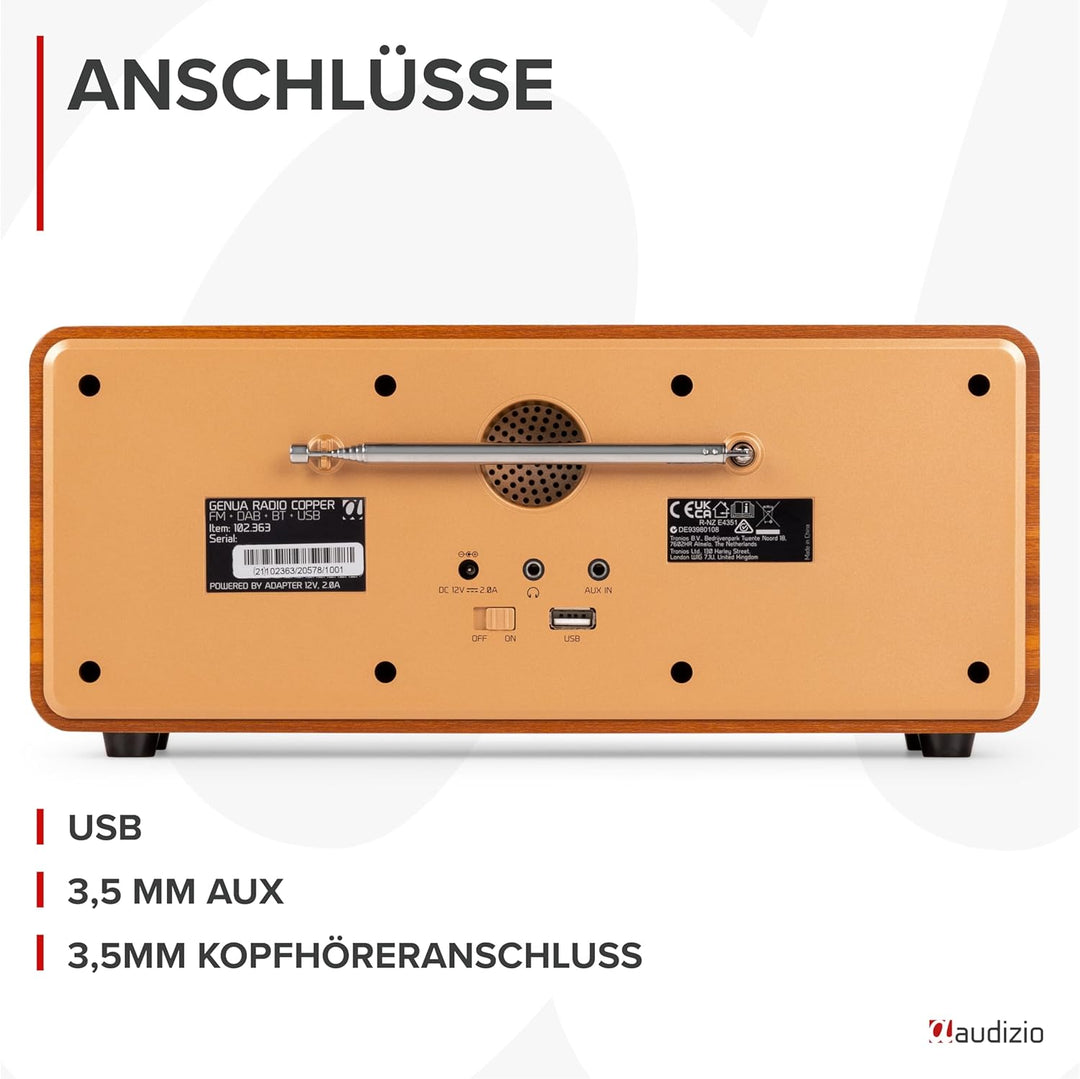 Audizio Genua DAB Radio mit Bluetooth – Stereo DAB Plus Radio mit Fernbedienung, 60 Speicherplätze,