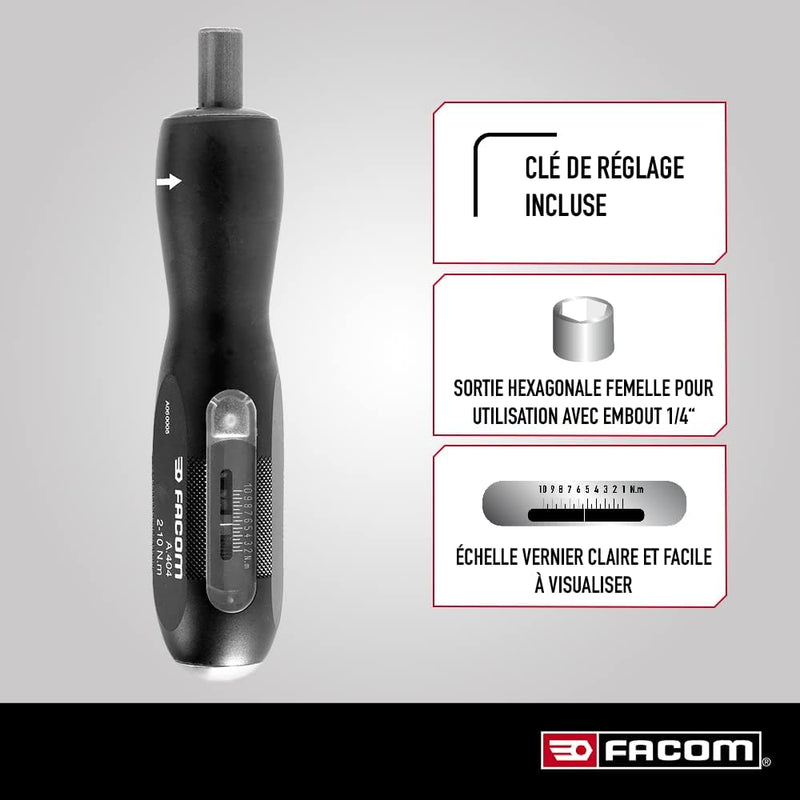 FACOM Drehmomentschrauber mit MIKROMETER 0,5-2,5 Nm, 1 Stück, A.402