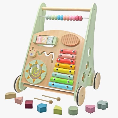 Rijoka Lauflernwagen aus Holz – Laufwagen für Babys - 38x32x46cm - Grün, grün