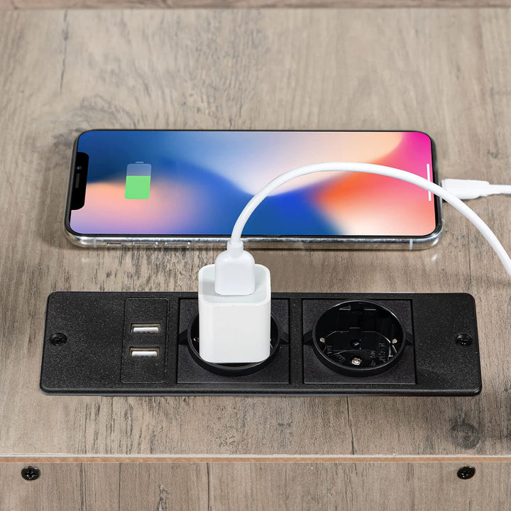 HOOBRO Beistelltisch mit Ladestation, Sofatisch mit 2 Schubladen und USB-Anschluss und Steckdose, Na