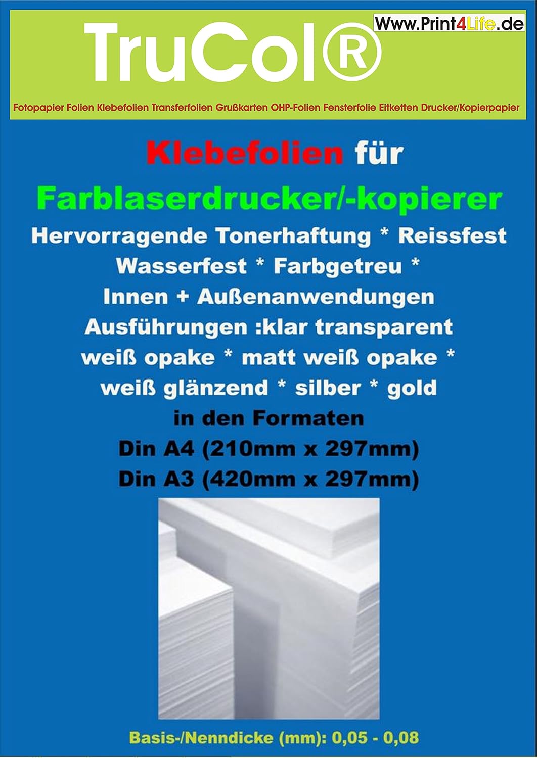 10x A3 selbstklebend glänzend KLARE transparente Polyester- Folie Klebefolie Druckerfolie zum Bedruc