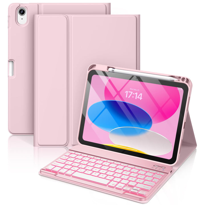 Vobafe Hülle mit Tastatur für iPad A16 11/10 Generation (2025/2022, 11/10.9 Zoll)- 7 Farben Beleucht