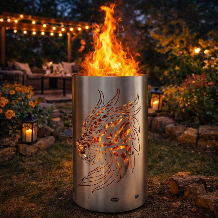 TiKo-Design Feuertonne - Lagerfeuertonne - Feuerkorb mit Drachen Motiv – Verleihen Sie Ihrem Garten