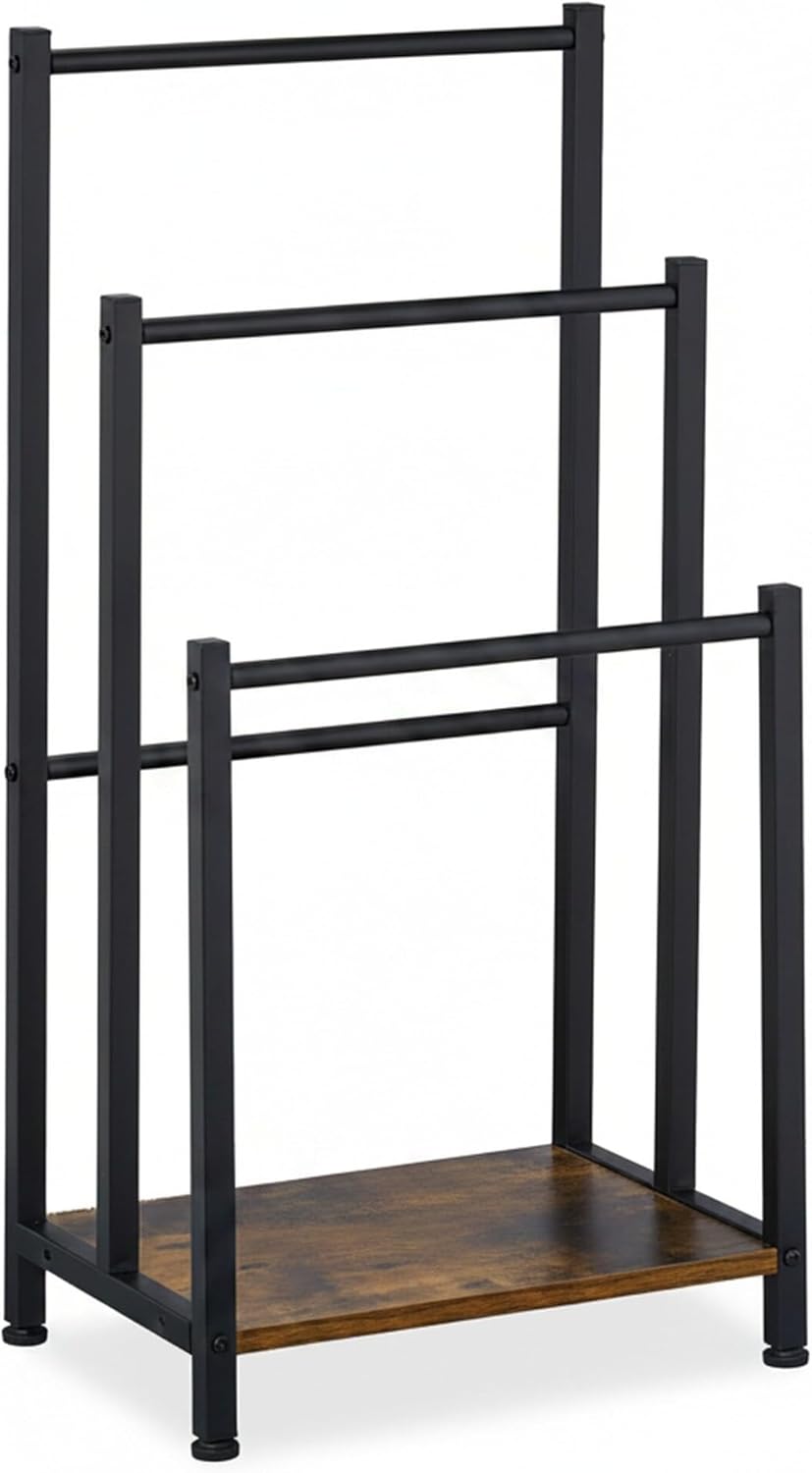 Relaxdays Handtuchständer, Ablage, 3 Stangen, HBT: 80 x 40 x 28 cm, Industrial, stehender Handtuchha