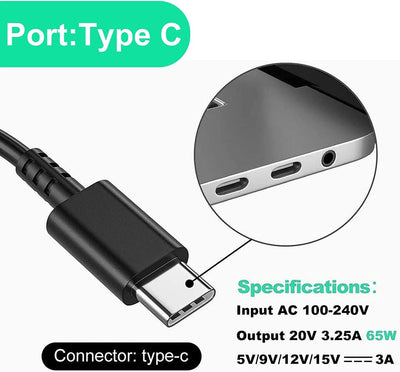 65 W USB Typ C Laptop-Ladegerät, Universal Adapter Netzteil für Mac Book Pro/Lenovo ThinkPad/Samsung