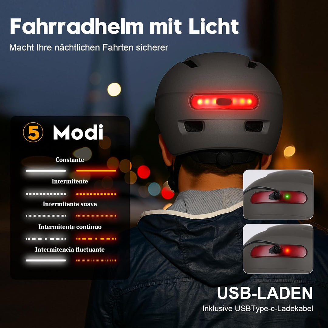 Shinmax Fahrradhelm Herren Damen, Helm Fahrrad mit USB Licht 5 Modi Fahrradhelm mit Visier, Mountain