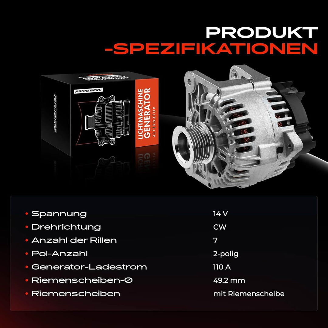 Frankberg Lichtmaschine Generator Kompatibel mit Grand Scénic II 1.9L 2.0L 2004-2009 Laguna II 2.0L
