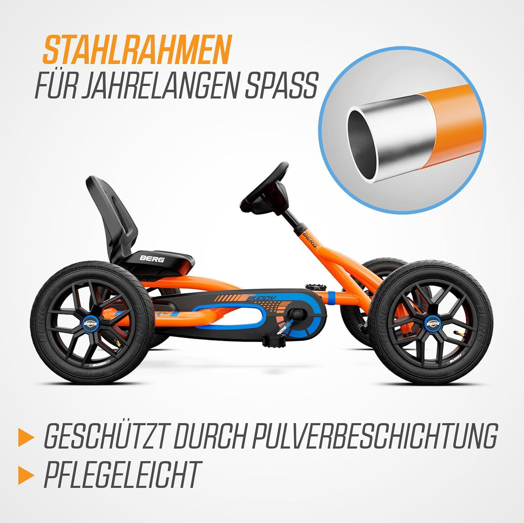 BERG Gokart Buddy B-Orange | Kinderfahrzeug, Tretauto mit Optimale Sicherheid, Luftreifen und Freila