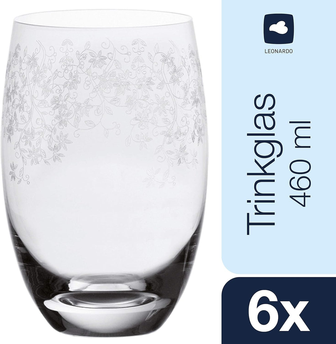 Leonardo Chateau Trink-Gläser 6er Set, Glas-Becher mit floralem Muster, spülmaschinenfeste Wasser-Gl