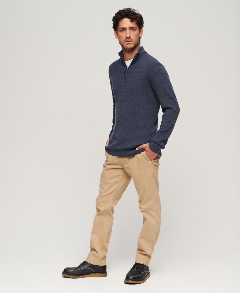 Superdry Herren Merino-Pullover mit halblangem Reissverschluss Kräftiges Marineblau L Kräftiges Mar
