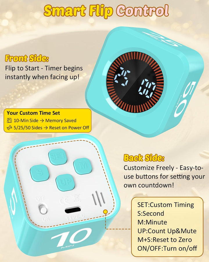 Pomodoro Timer-Würfel, visuelle Produktivität, Flip-Timer für Kinder, Klassenzimmer, Schreibtisch, 5