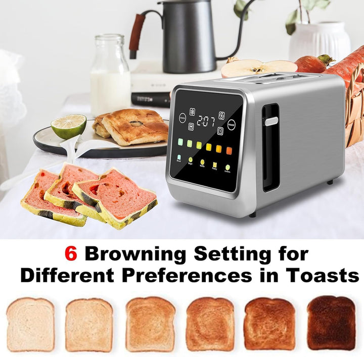 Touch Screen Toaster 2 Slice with LCD Display Digital Timer Toasters 6 Bread Types&amp; 6 Shade Settings