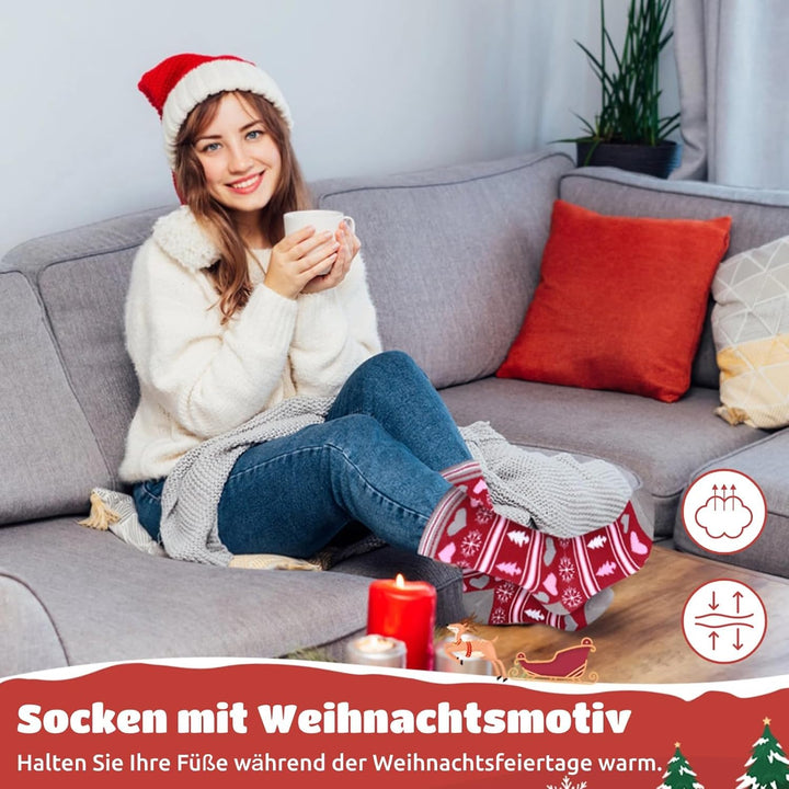 GEKMOR 4 Paar Weihnachtssocken, Warme Wintersocken Christmas Socks Damen Weihnachtsbaum Weihnachtsma