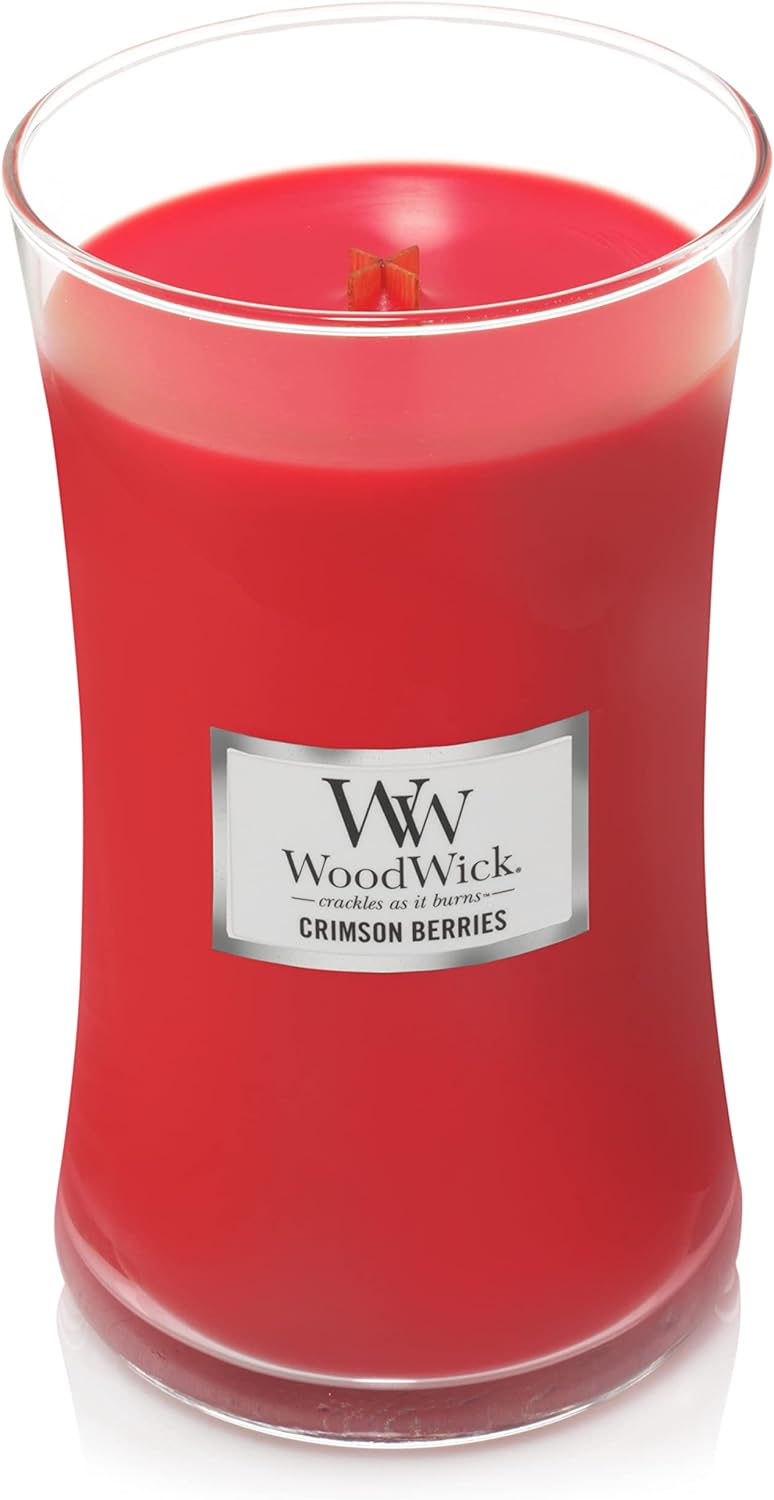 Grosse WoodWick Duftkerze im Sanduhrglas mit knisterndem Docht, Crimson Berries, bis zu 130 Stunden