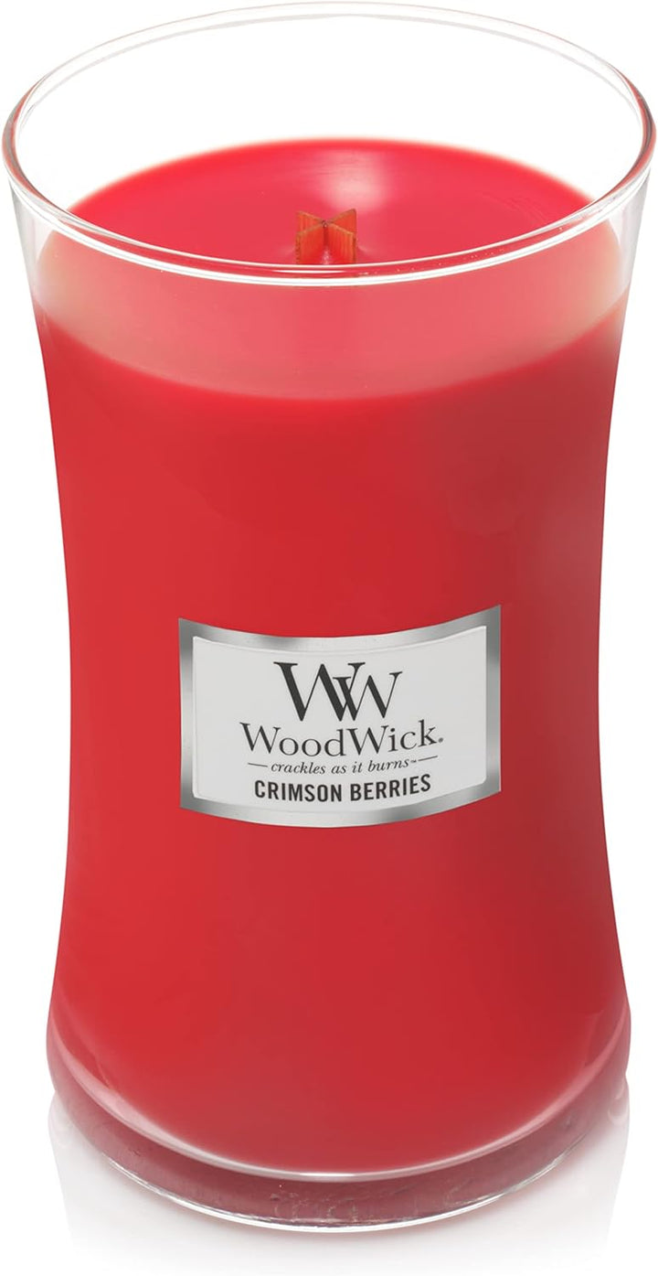 Grosse WoodWick Duftkerze im Sanduhrglas mit knisterndem Docht, Crimson Berries, bis zu 130 Stunden