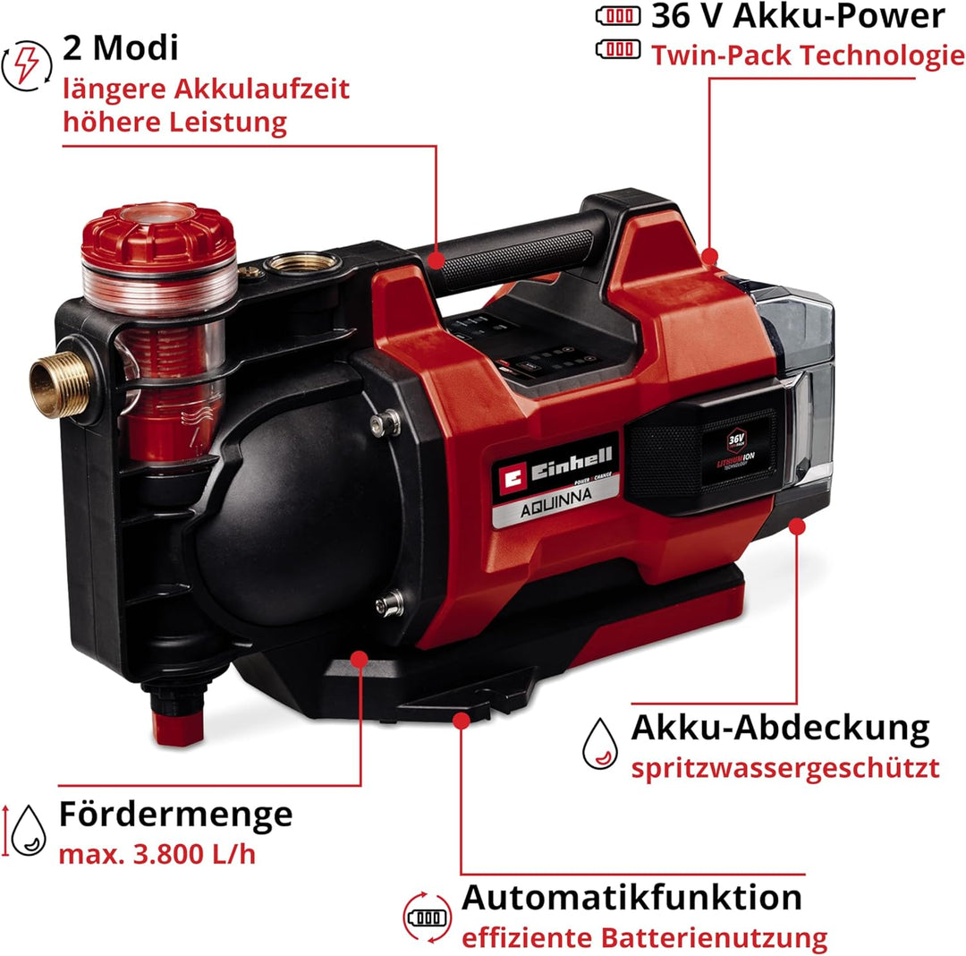 Einhell automatische Akku-Gartenpumpe AQUINNA 36/38 F LED AUTOMATIC Power X-Change (36 V, max. 3800